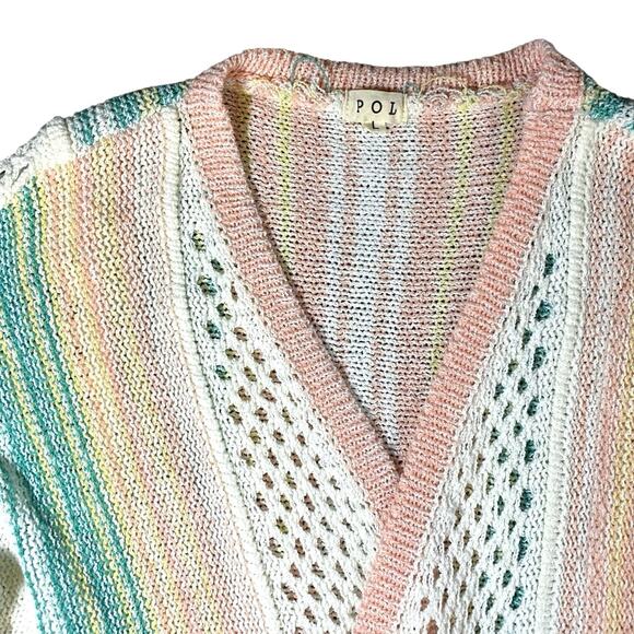 POL Pastel Stripes Knit Open Cardigan - L - Picture 3 of 5